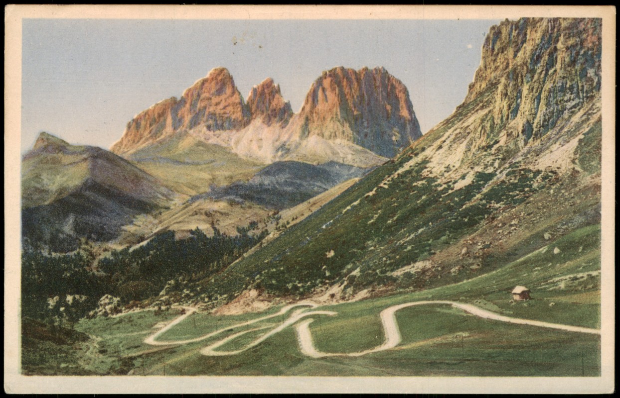vergrößern: Bildseite historische Ansichtskarte von 1910: Trentino-Südtirol SASSOLUNGOVista dal Passo Pordoi:: .Trentino-Südtirol