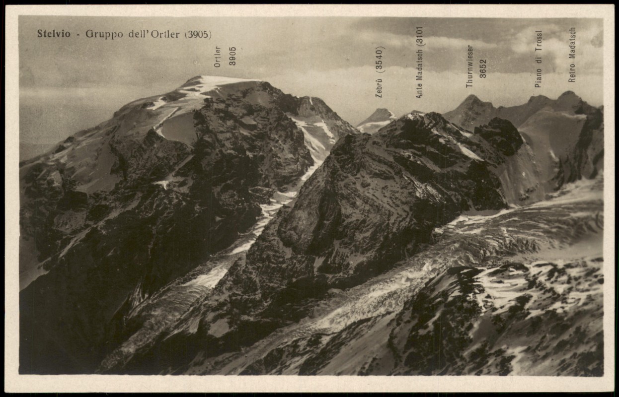 zoom: Image side vintage Postcard from 1929: Stelvio Gruppo dell