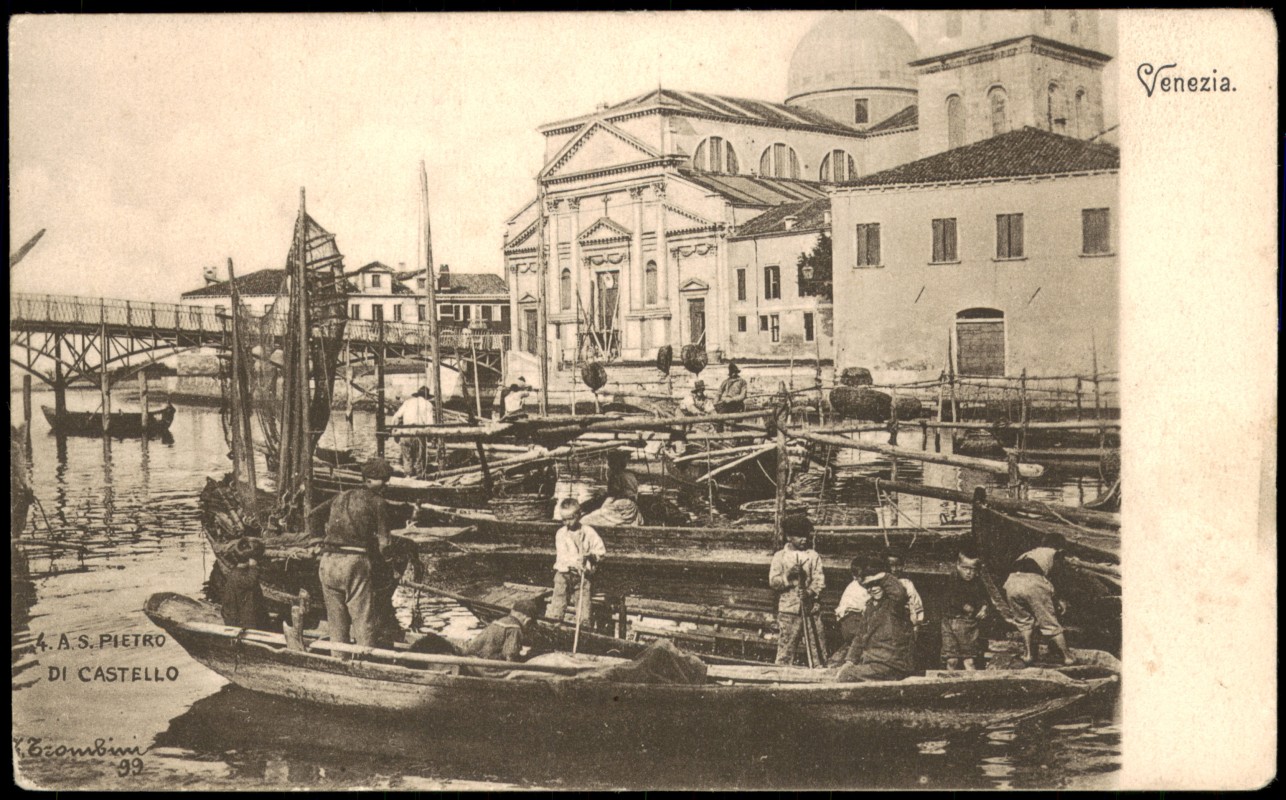 vergrößern: Bildseite historische Ansichtskarte von 1901: A.S. Pietro di Castello Gondeln Typen:: Venedig