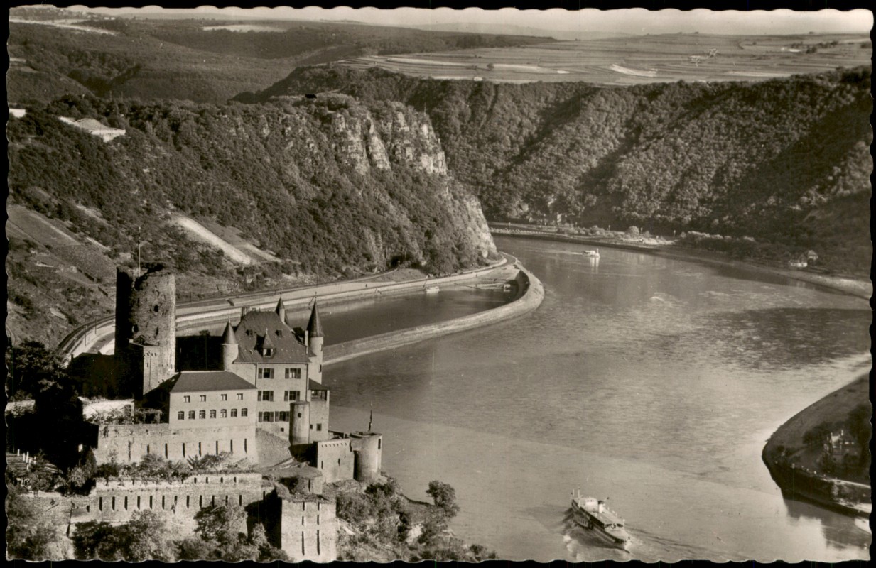 zoom: Image side vintage Postcard from 1954: Burg Katz und Loreley am Rhein:: St. Goarshausen
