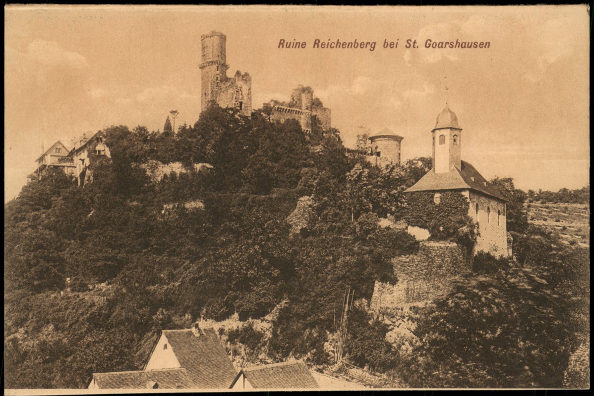 zoom: Image side vintage Postcard from 1916: Ruine Reichenberg:: St. Goarshausen