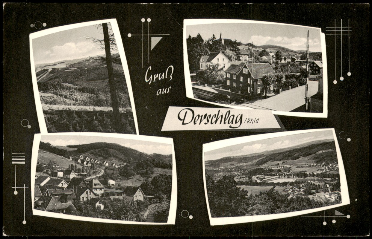 zoom: Image side vintage Postcard from 1955: Mehrbildkarte Gruß aus Derschlag Rhld.:: Derschlag-Gummersbach