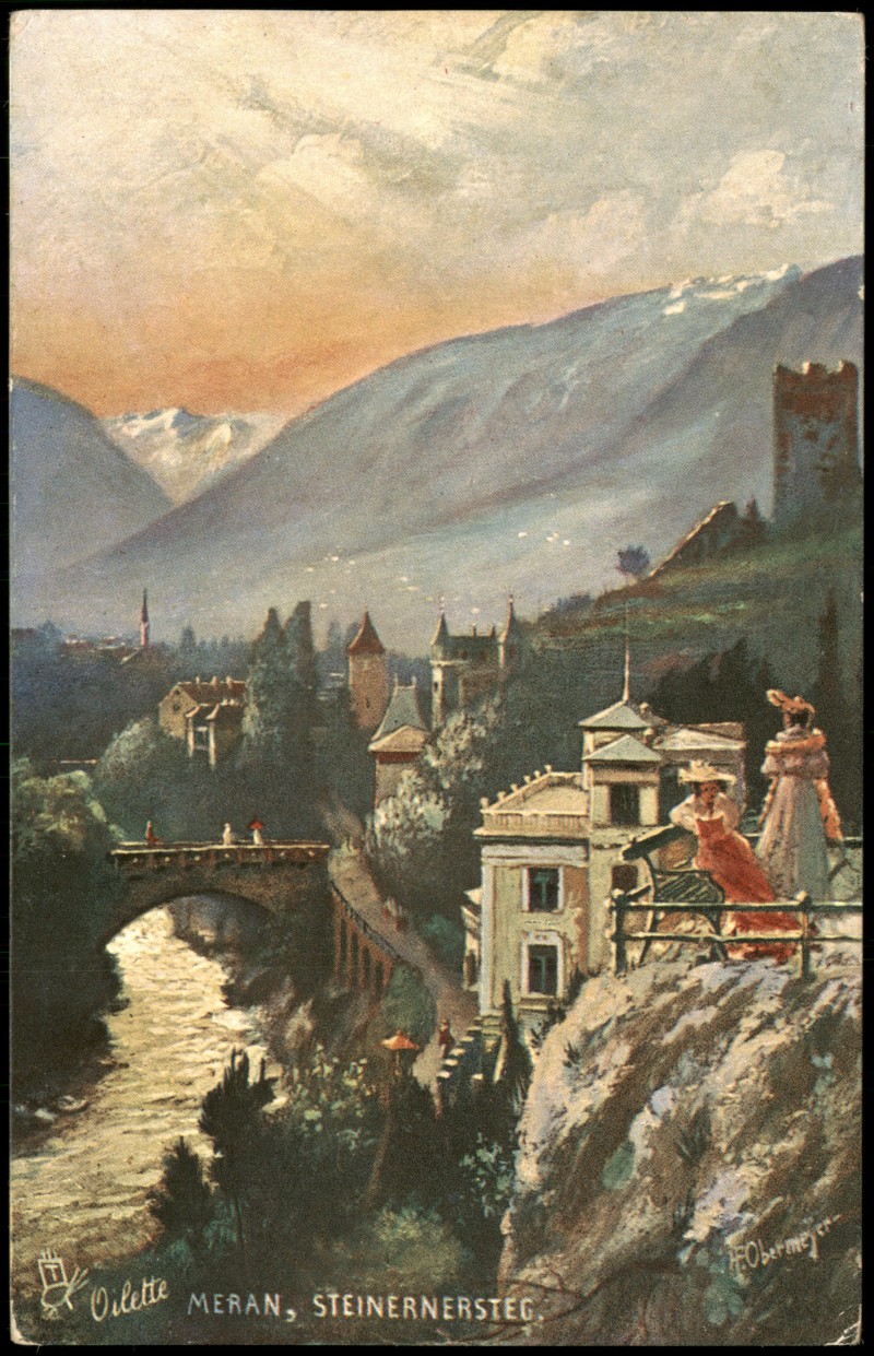zoom: Image side vintage Postcard from 1911: Steinernersteg Frauen Künstlerkarte:: Merano
