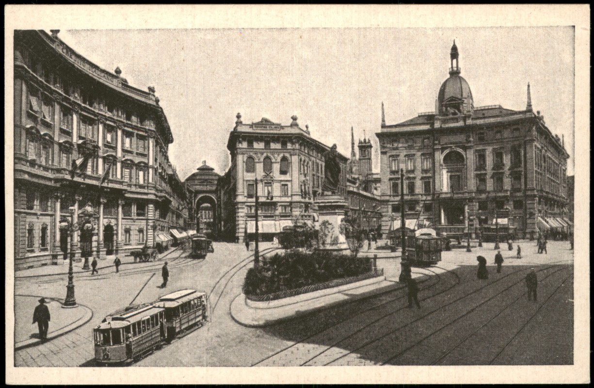 zoom: Image side vintage Postcard from 1934: Piazza Cordusio Place Cordusio - Straßenbahn:: Milan