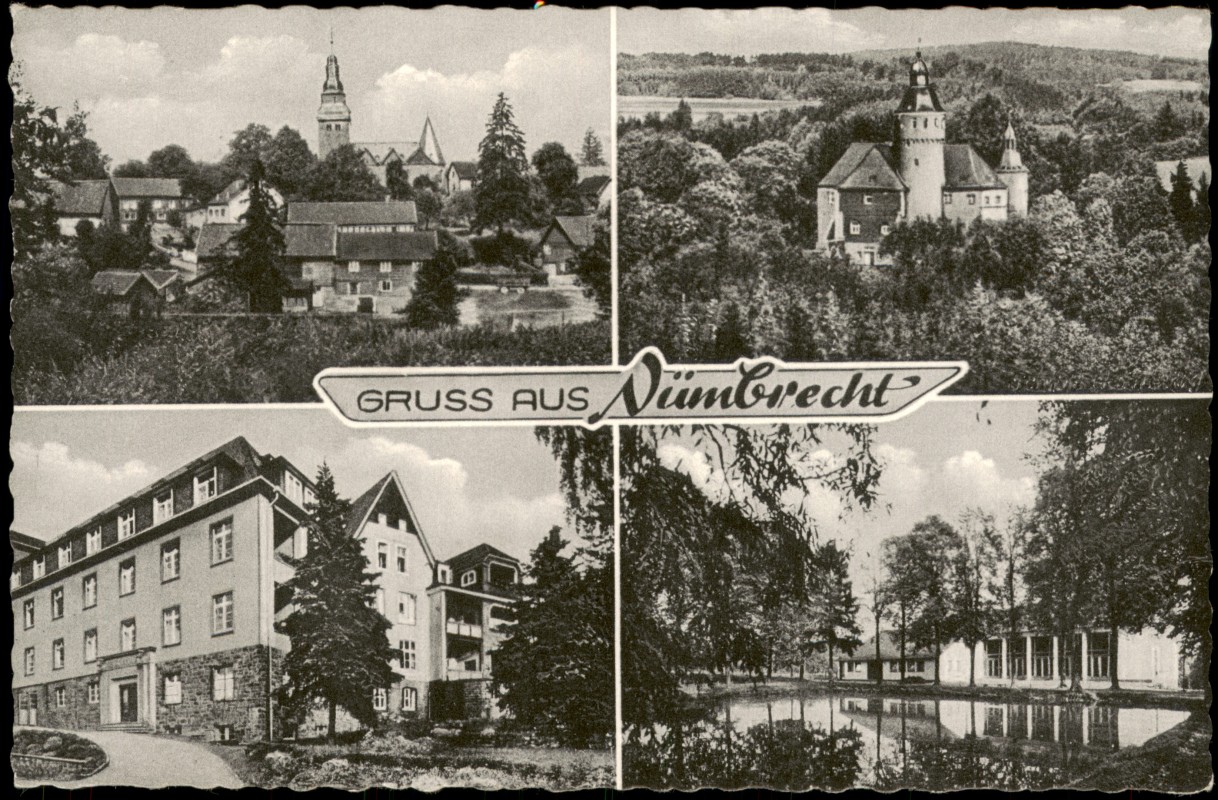 zoom: Image side vintage Postcard from 1961: 4 Bild Stadtansichten:: Nümbrecht