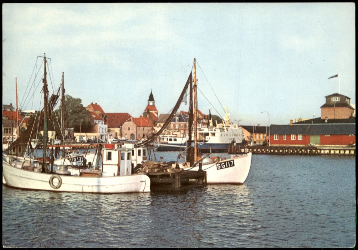 vergrößern: Bildseite historische Ansichtskarte von 1979: Havnen Faaborg Hafen Fischerboote:: Faaborg