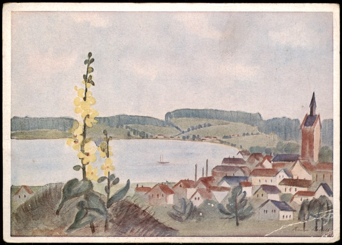 zoom: Image side vintage Postcard from 1930: Blick auf Apenrade mit Königskerze:: Aabenraa