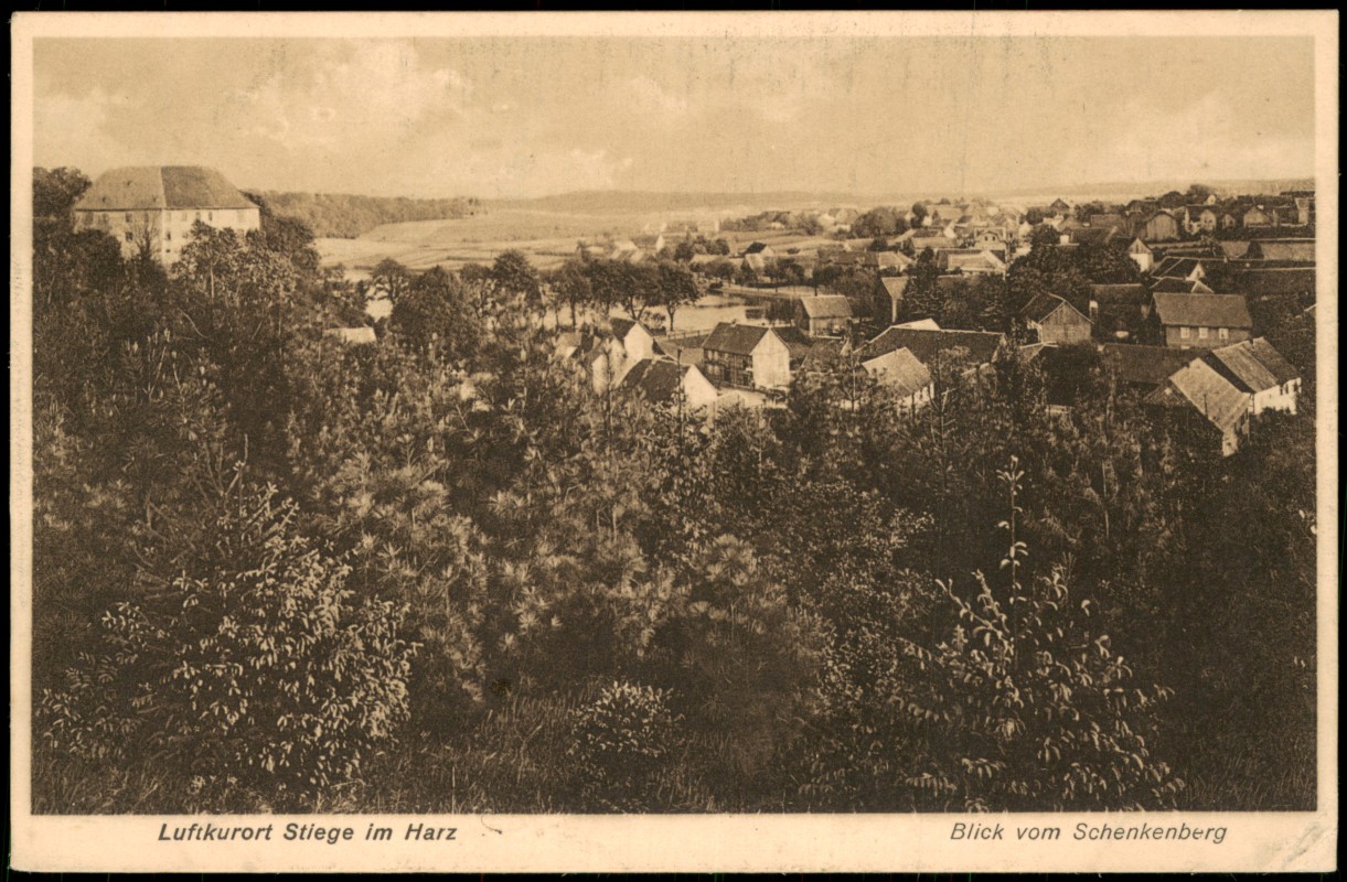 zoom: Image side vintage Postcard from 1926: Blick vom Schenkenberg:: Stiege Harz