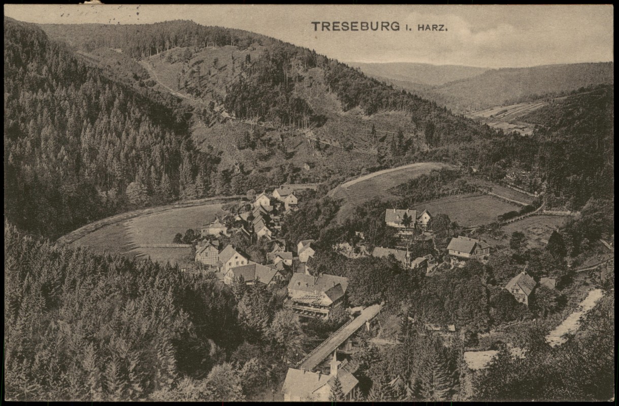 vergrößern: Bildseite historische Ansichtskarte von 1916: Panorama-Ansicht TRESEBURG I. HARZ:: Treseburg