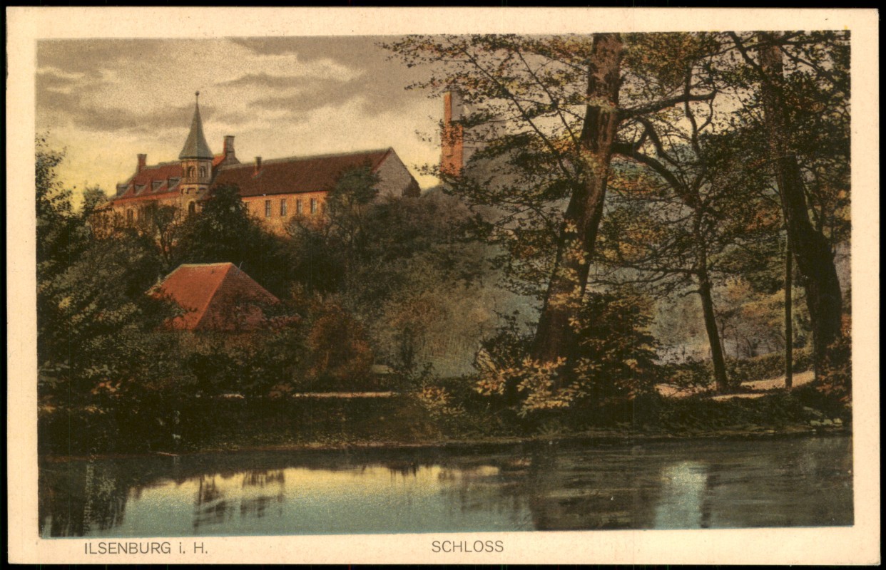 vergrößern: Bildseite historische Ansichtskarte von 1910: Partie am Schloss:: Ilsenburg (Harz)