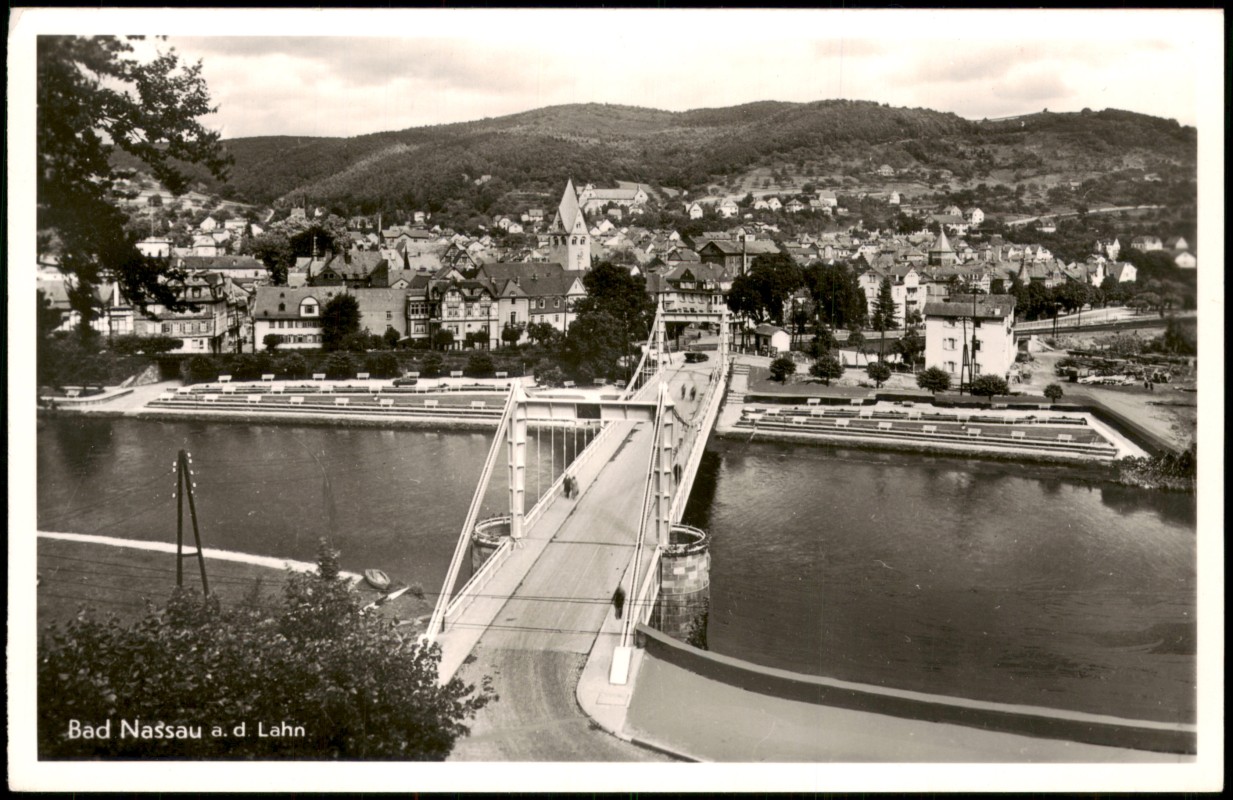 zoom: Image side vintage Postcard from 1932: Brücke Stadt Fotokarte:: Nassau (Lahn)