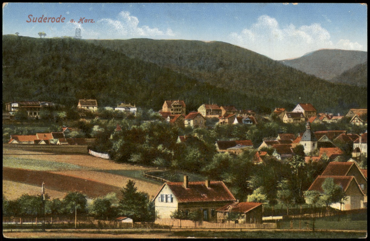 vergrößern: Bildseite historische Ansichtskarte von 1918: Panorama-Ansicht:: Bad Suderode