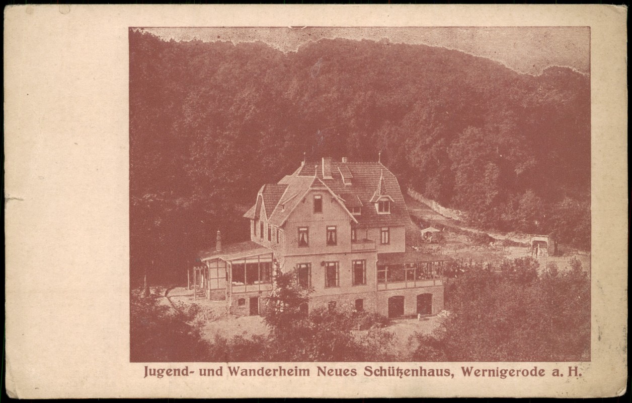 zoom: Image side vintage Postcard from 1926: Jugend- und Wanderheim Neues Schützenhaus:: Wernigerode