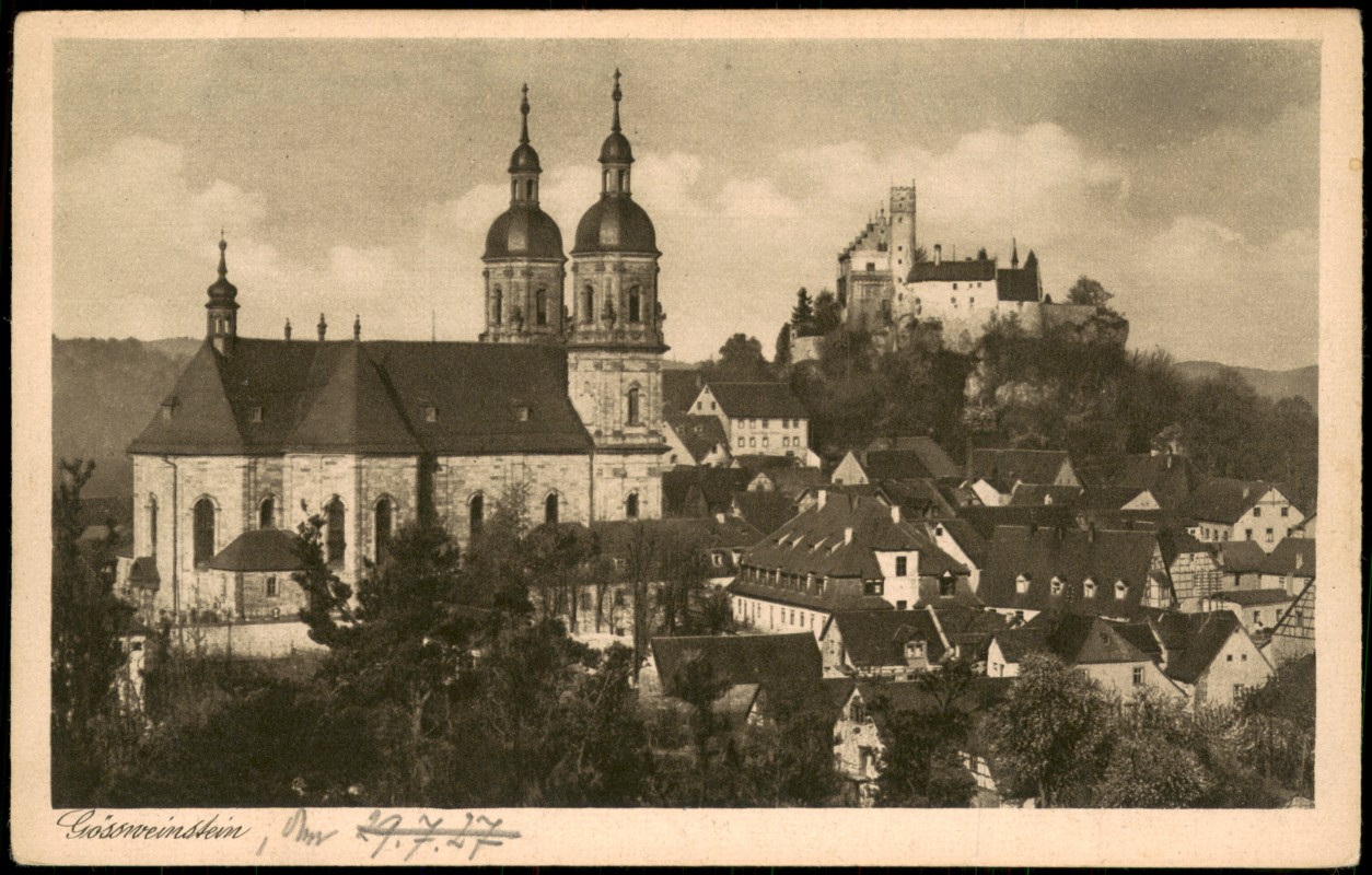 zoom: Image side vintage Postcard from 1927: Blick auf die Stadt Kirche seitenansicht:: Gößweinstein