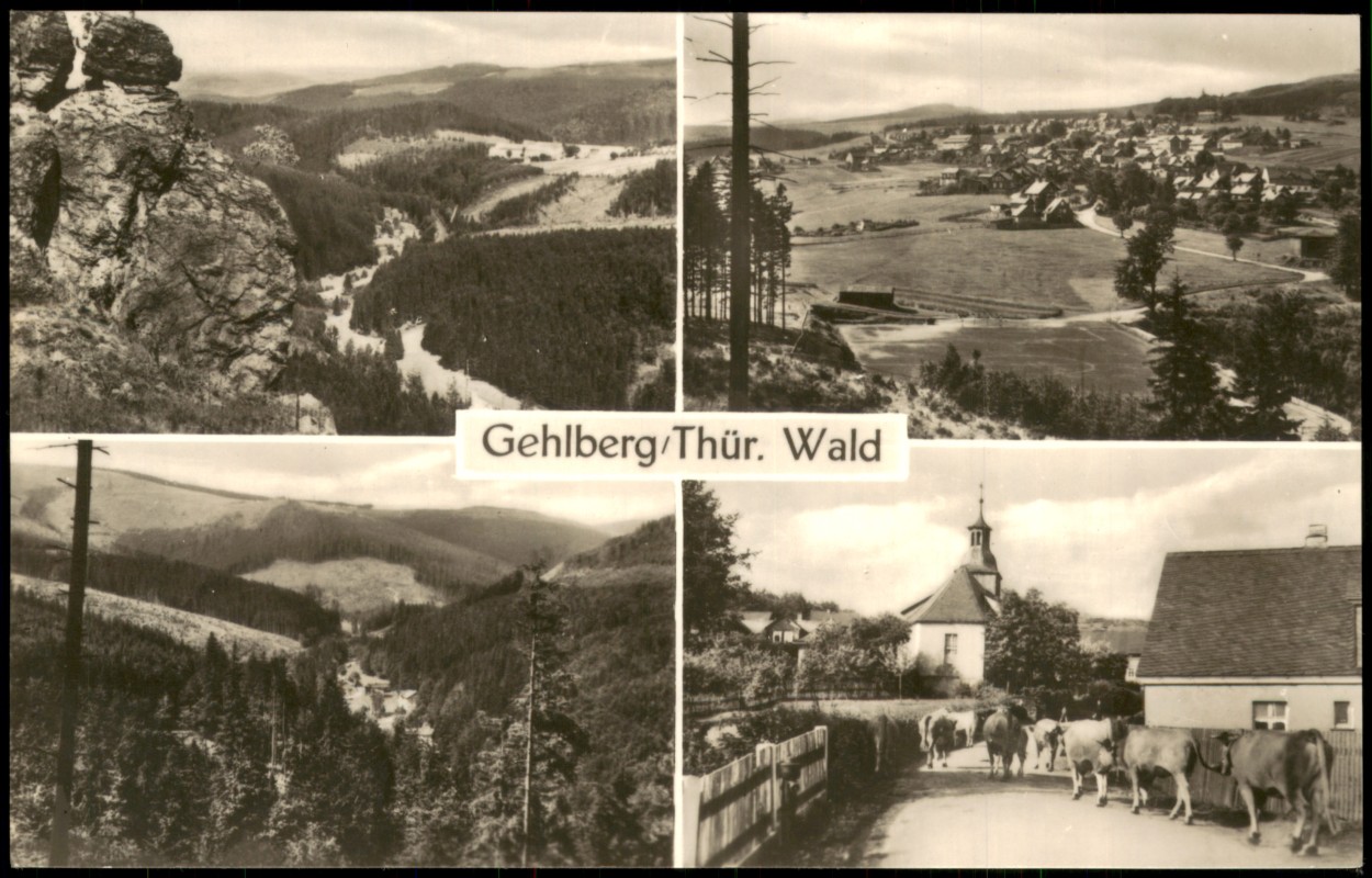 vergrößern: Bildseite historische Ansichtskarte von 1969: DDR Mehrbildkarte mit 4 Ortsansichten:: Gehlberg