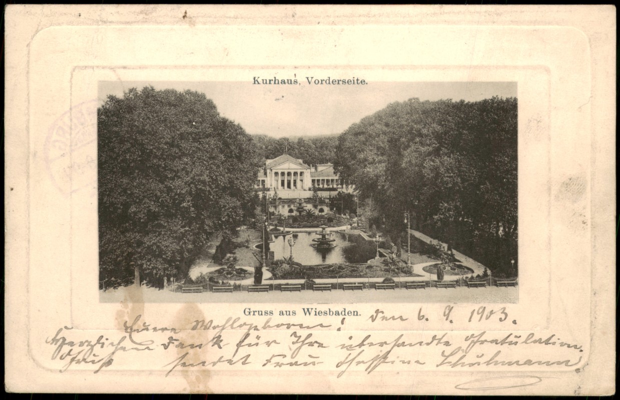 vergrößern: Bildseite historische Ansichtskarte von 1903: Kurhaus, Vorderseite:: Wiesbaden