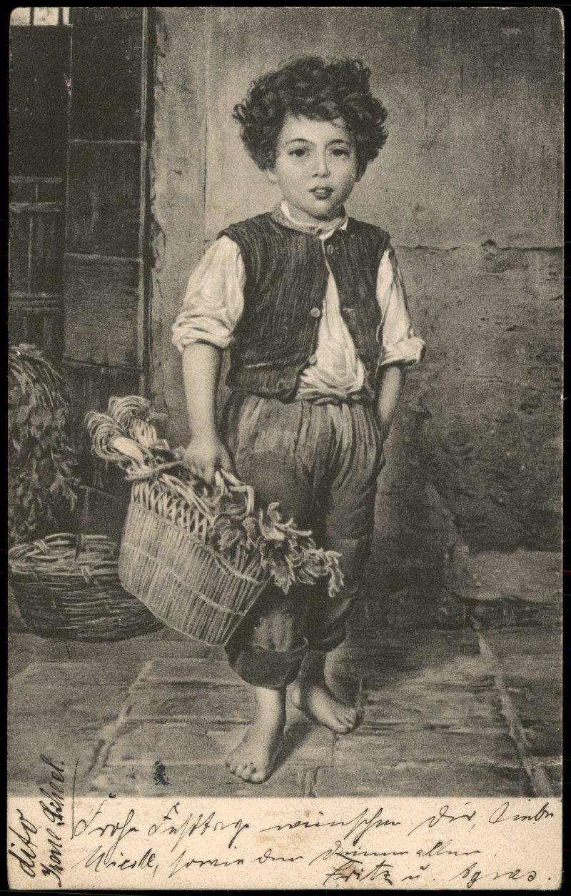 zoom: Image side vintage Postcard from 1905: Kinder Künstlerkarte "Wuschelkopf" Junge::