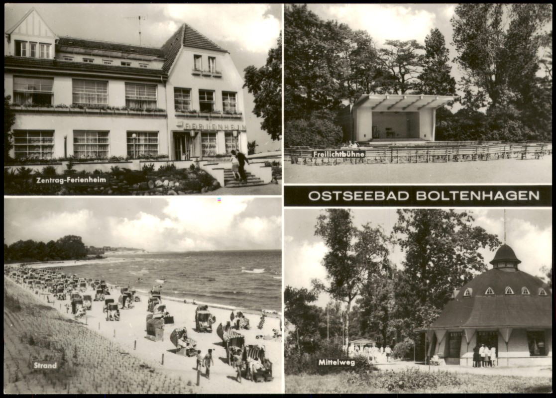 zoom: Image side vintage Postcard from 1974: Zentrag-Ferienheim Strand Freilichtbühne:: Boltenhagen