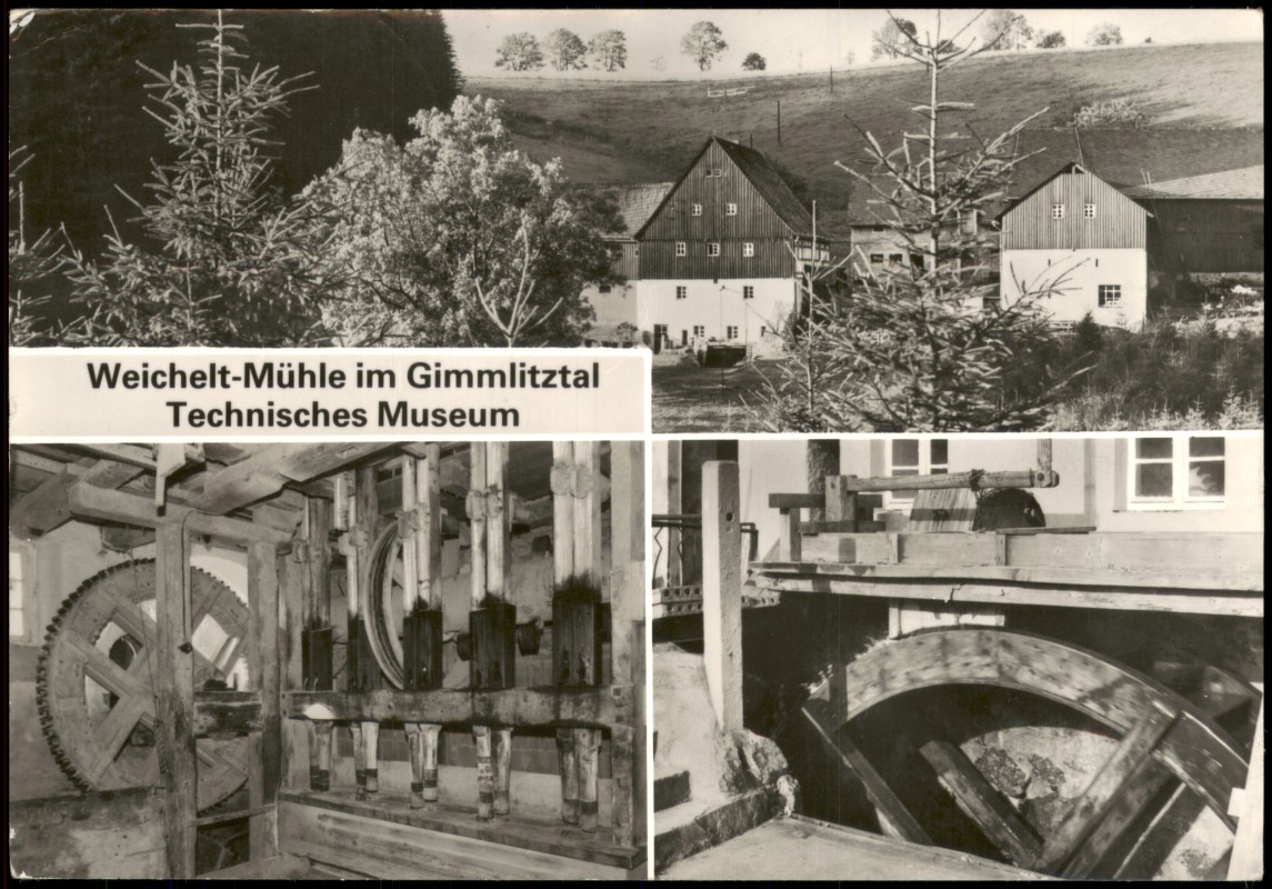 zoom: Image side vintage Postcard from 1988: DDR MB-AK Weichelt-Mühle im Gimmlitztal Technisches Museum:: Reichenau-Hartmannsdorf-Reichenau