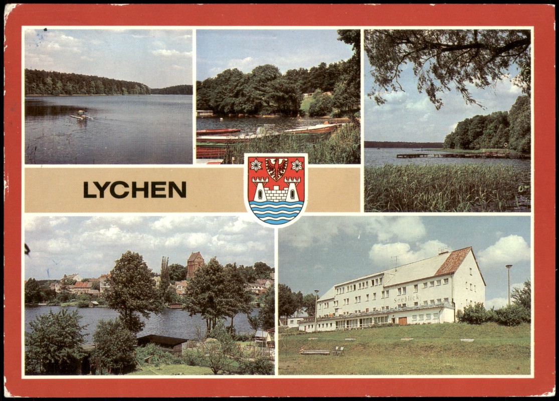 vergrößern: Bildseite historische Ansichtskarte von 1985: DDR Mehrbild-AK mit Zenssee, Bootshafen, Ferienzentrum Seeblick uvm.:: Lychen