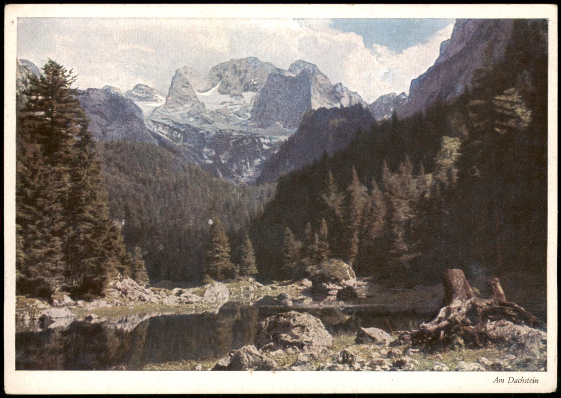 zoom: Image side vintage Postcard from 1950: Blick auf den Dachstein Farbaufnahme Schlagenhaufer-Döring:: Dachstein
