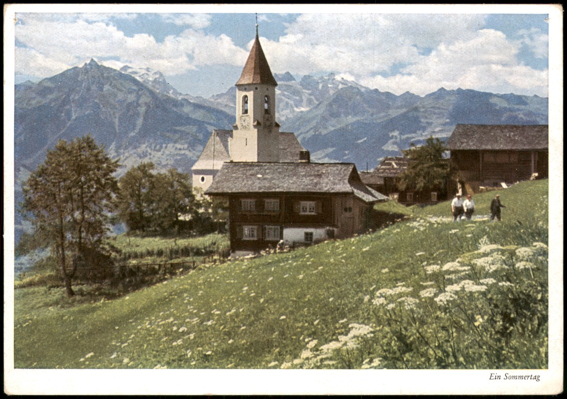 vergrößern: Bildseite historische Ansichtskarte von 1950: Innerberg-Montafon (Tirol-Vorarlberg) Farbaufnahme Joh. König:: .Österreich