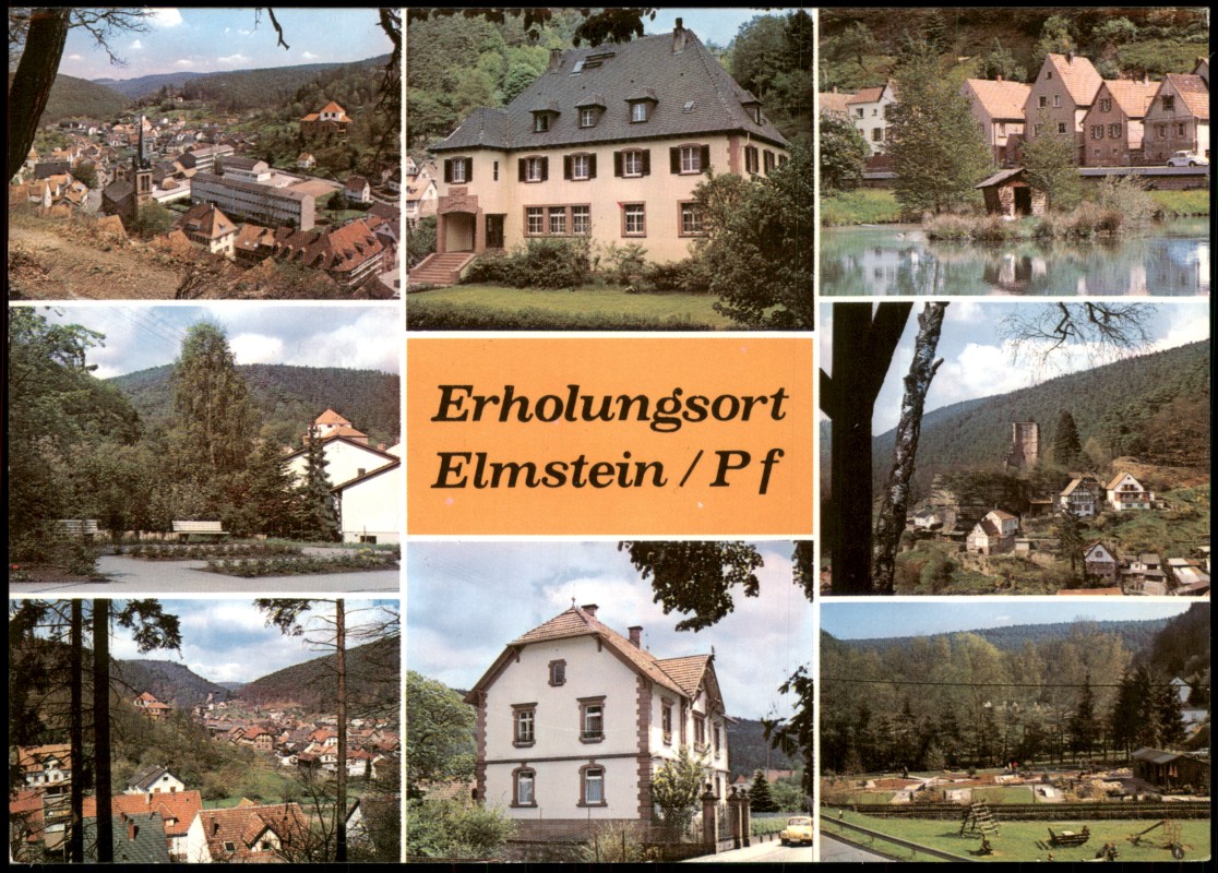 vergrößern: Bildseite historische Ansichtskarte von 1974: Ortsansichten Mehrbild:: Elmstein