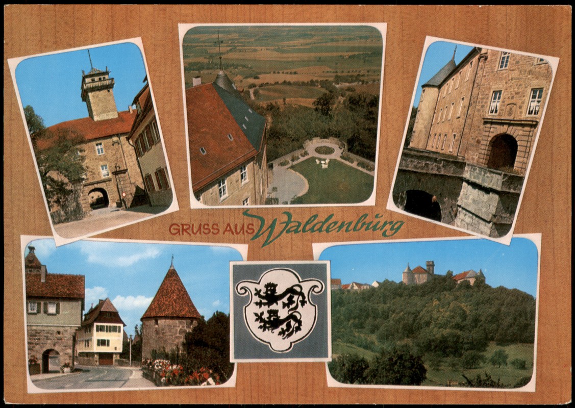vergrößern: Bildseite historische Ansichtskarte von 1971: Mehrbildkarte Burg:: Waldenburg (Württemberg)