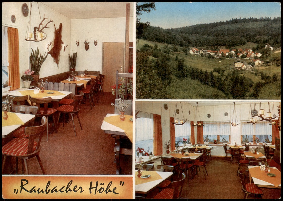 vergrößern: Bildseite historische Ansichtskarte von 1971: Café-Speisegaststätte-Pension Raubacher Höhe:: Rothenberg-Oberzent