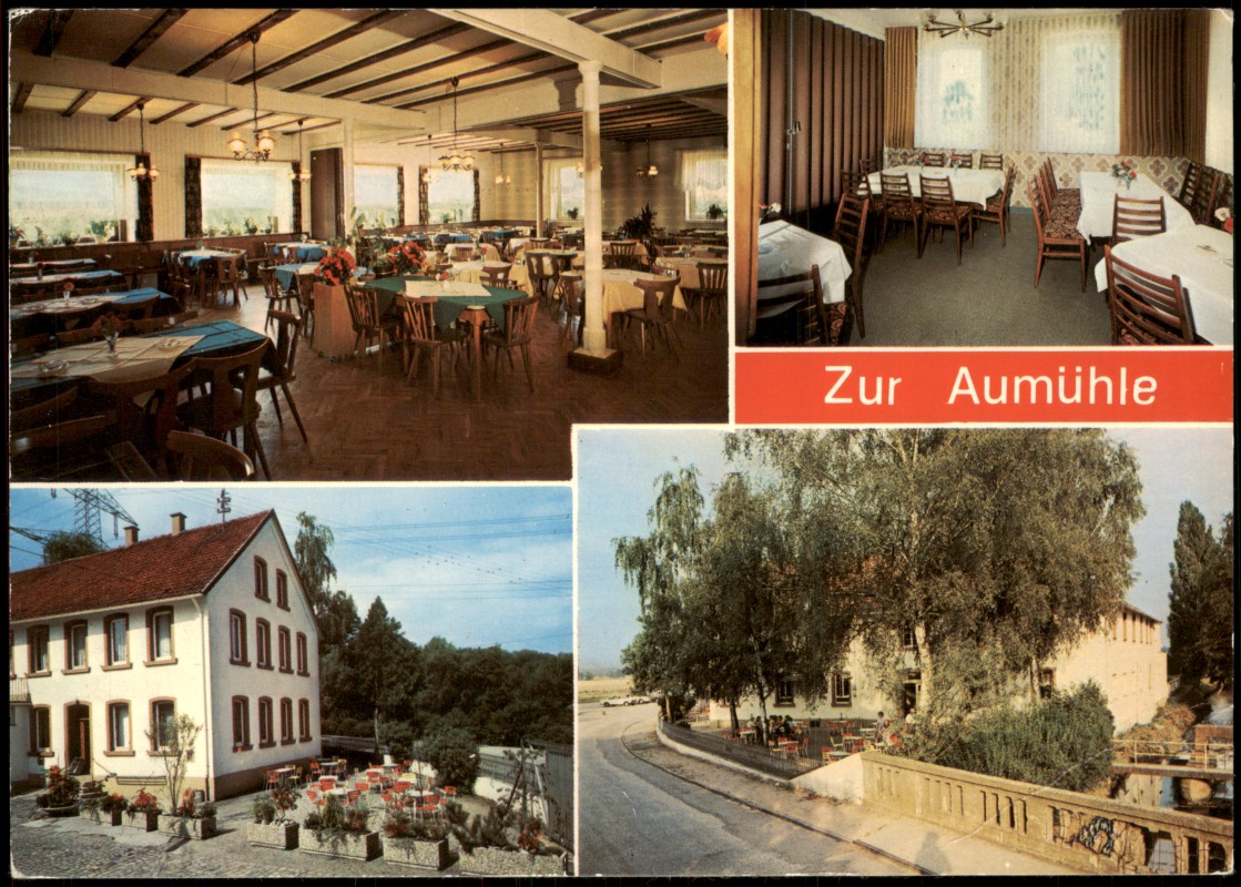 vergrößern: Bildseite historische Ansichtskarte von 1972: Mehrbild Speisegaststätte ZUR AUMÜHLE:: Haßloch