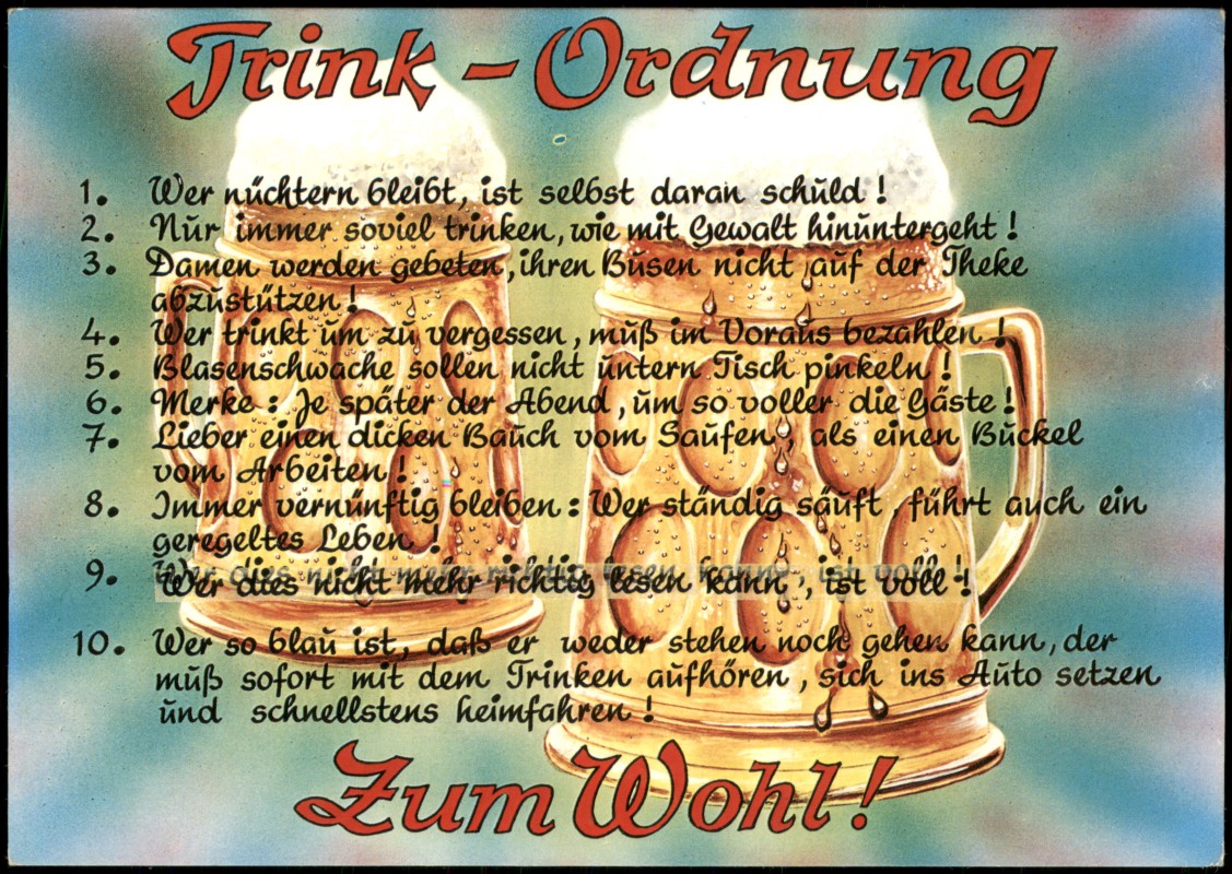 zoom: Image side vintage Postcard from 1980: Humor Scherzkarte "Trink-Ordnung" Bier Beer-Rules::