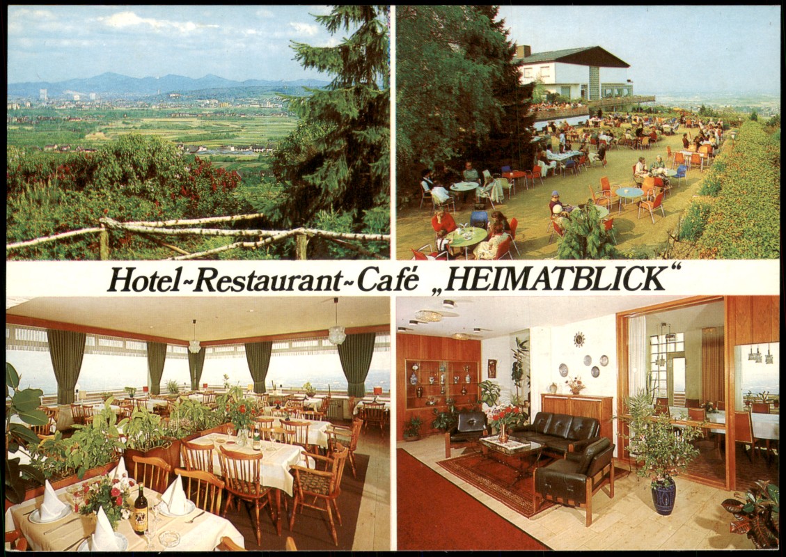 vergrößern: Bildseite historische Ansichtskarte von 1970: Mehrbildkarte Hotel-Restaurant-Café HEIMATBLICK:: Bornheim (Rheinland)