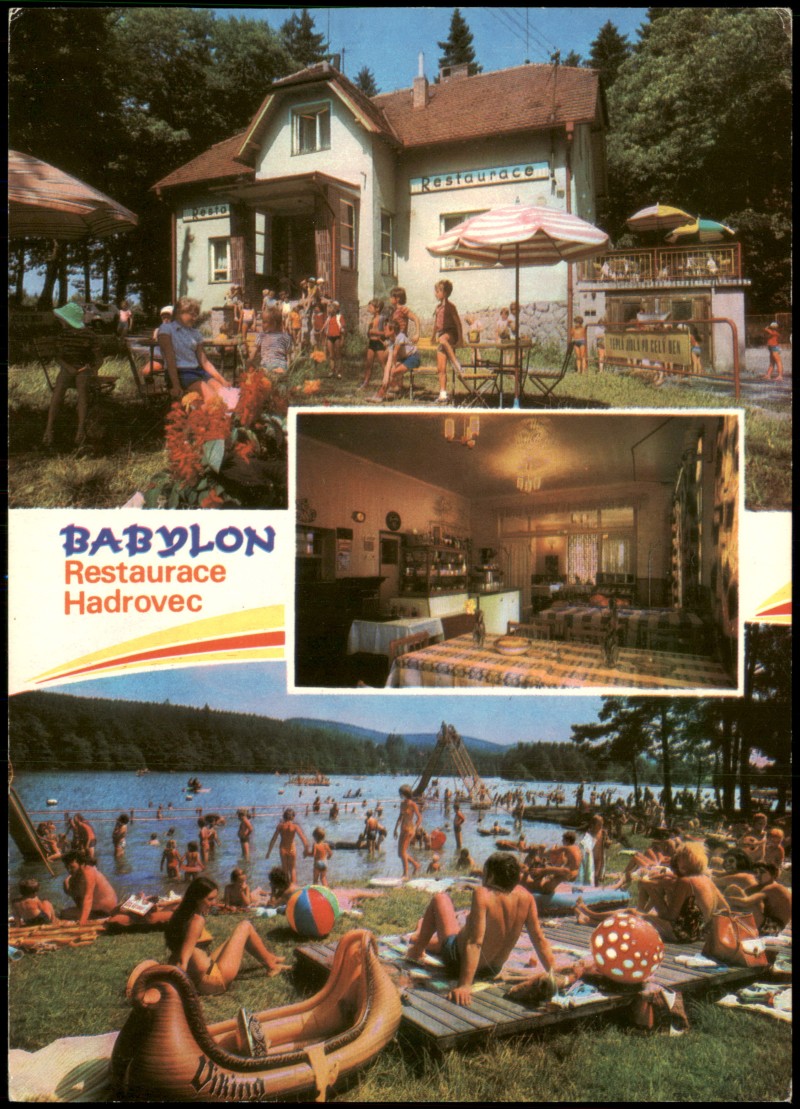 zoom: Image side vintage Postcard from 1986: Mehrbild-AK mit BABYLON Restaurace Jednoty Hadrovec:: Babylon
