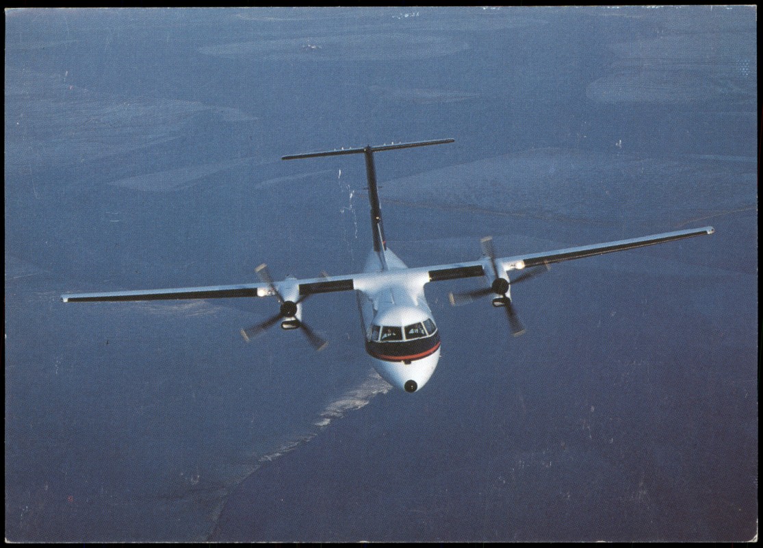 zoom: Image side vintage Postcard from 1980: Flugzeug Airplane Boeing DHC 8-100 HAMBURG Airlines::