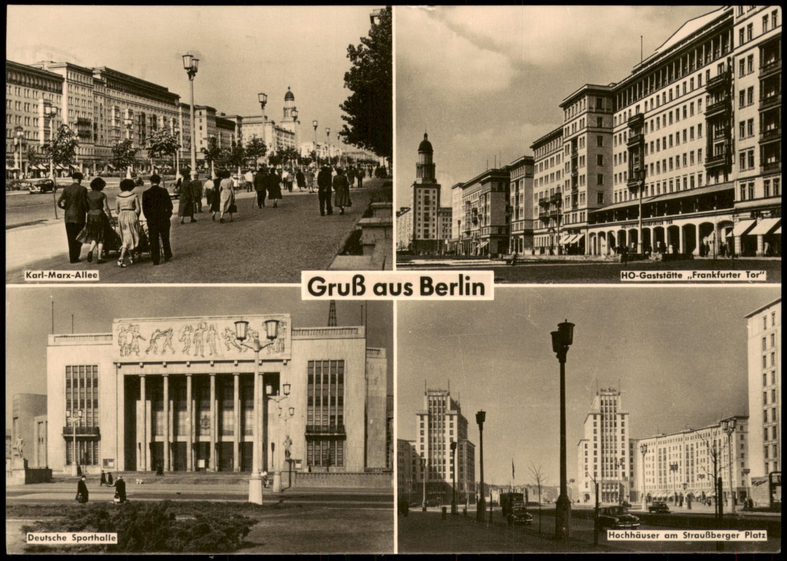 zoom: Image side vintage Postcard from 1963: DDR Mehrbild-AK u.a. mit Ansichten aus dem Ost-Teil:: Berlin