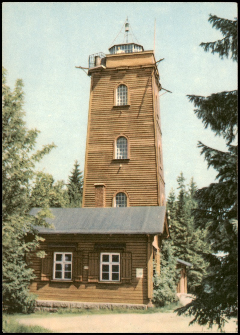 zoom: Image side vintage Postcard from 1966: Aussichtsturm auf dem Kuhberg bei Stützengrün:: Stützengrün