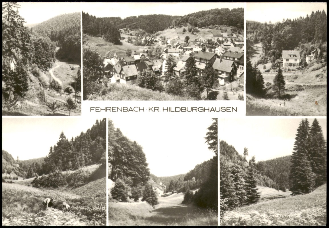 vergrößern: Bildseite historische Ansichtskarte von 1978: DDR Mehrbild-AK mit diversen Ortsansichten:: Fehrenbach