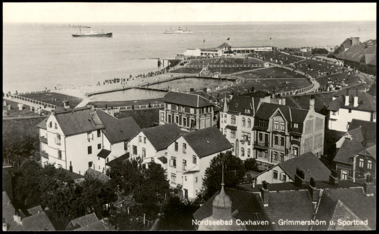 zoom: Image side vintage Postcard from 1969: Nordseebad Grimmershörn u. Sportbad:: Cuxhaven