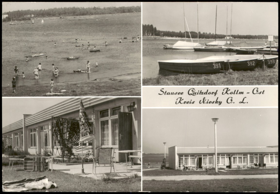 zoom: Image side vintage Postcard from 1984: DDR Mehrbildkarte Stausee Quitzdorf Kollm Ost:: Niesky