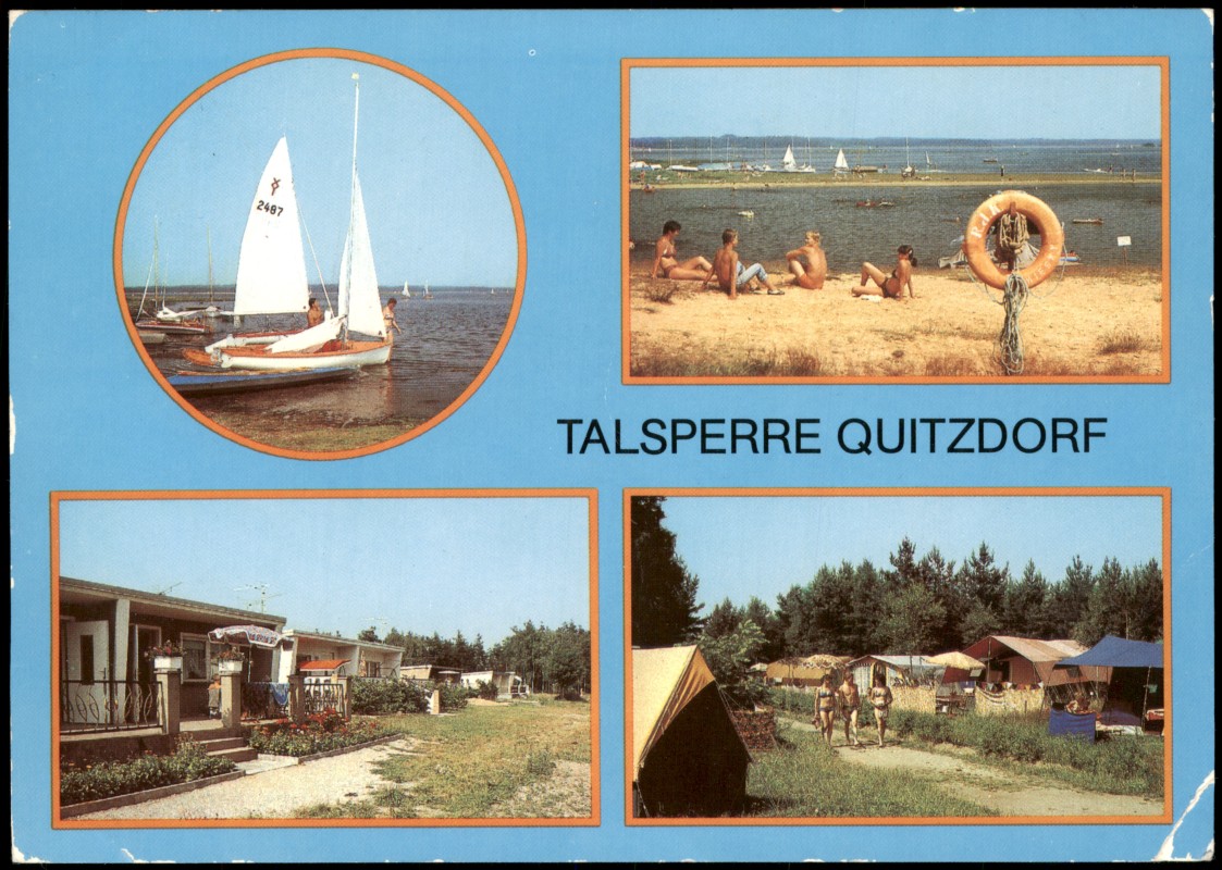 zoom: Image side vintage Postcard from 1988: DDR Mehrbild-AK 4 Ansichten TALSPERRE QUITZDORF:: Niesky