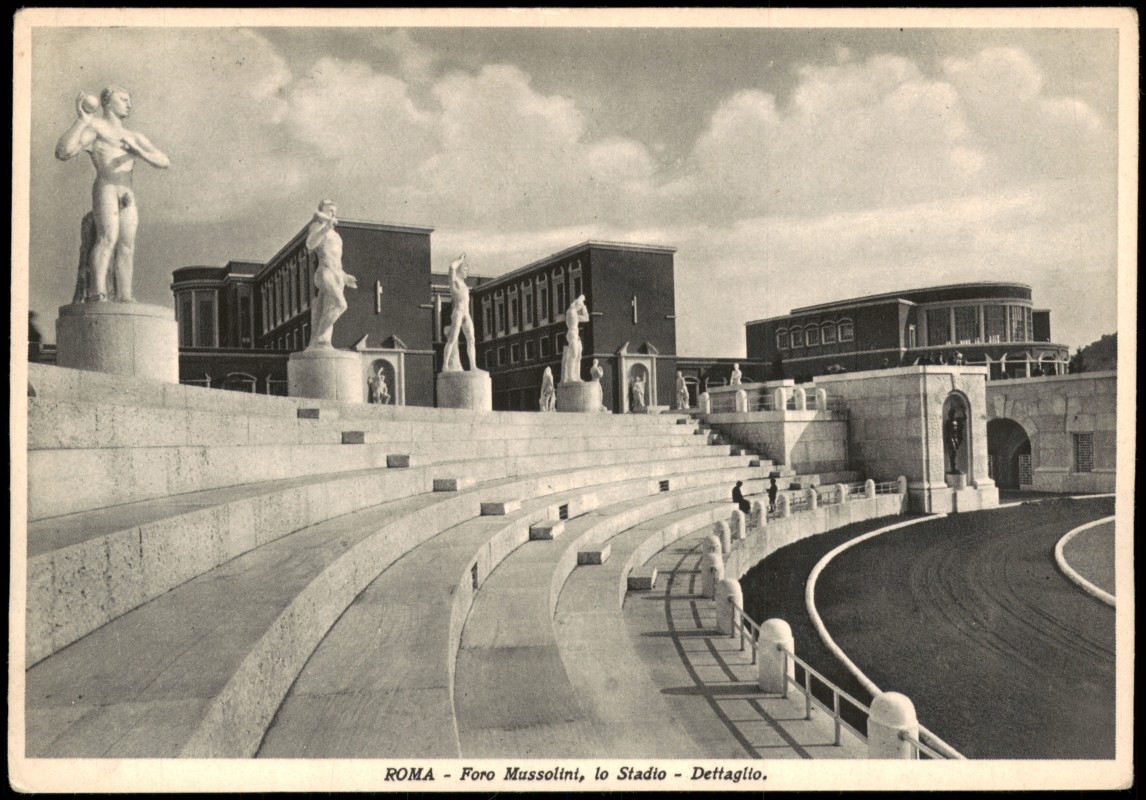 zoom: Image side vintage Postcard from 1938: Foro Mussolini, Stadio dei Marmi:: Rome