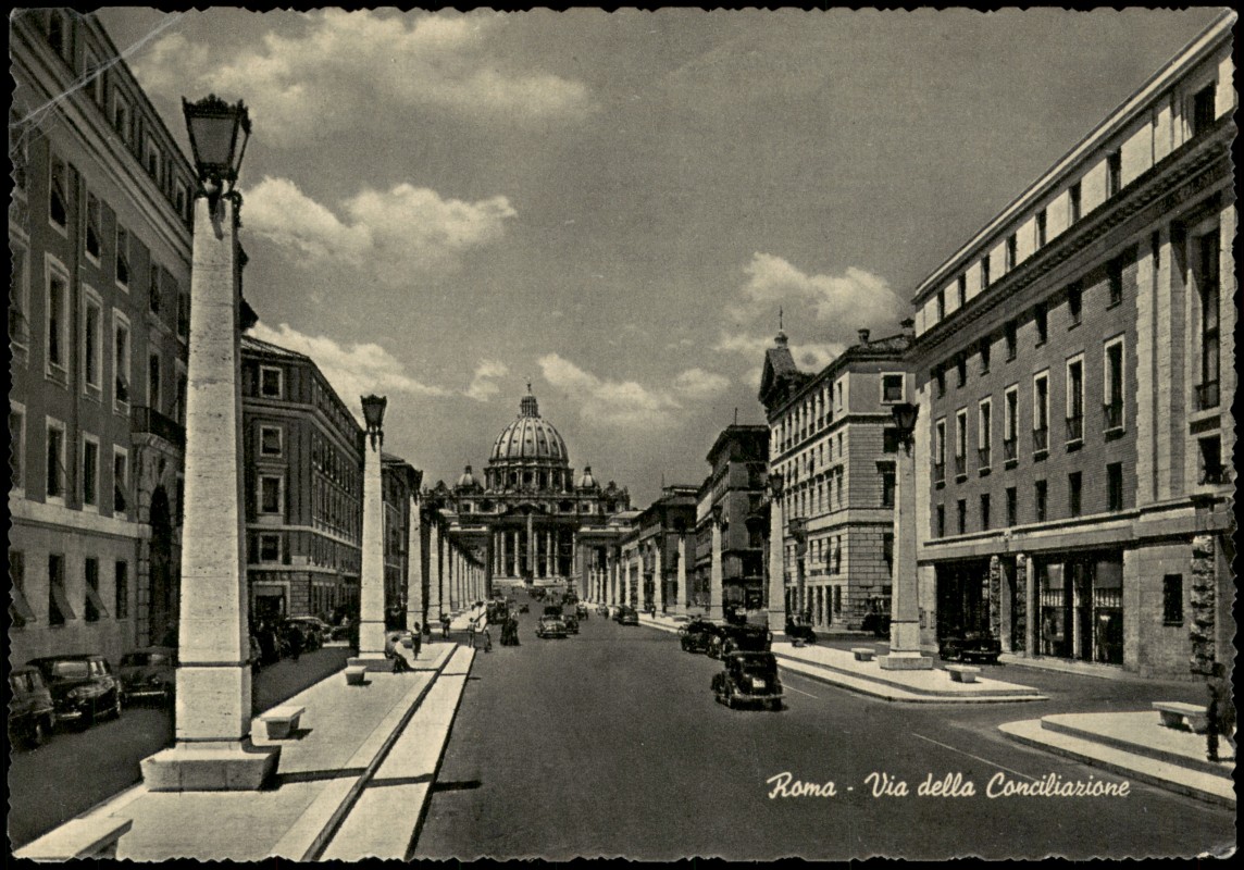 zoom: Image side vintage Postcard from 1955: Via della Conciliazione mit Petersdom:: Rom
