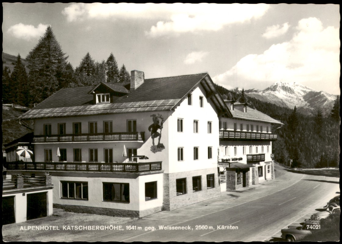 zoom: Image side vintage Postcard from 1960: Alpenhotel Katschberghöhe mit Weisseneck:: Katschberghöhe-Rennweg am Katschberg