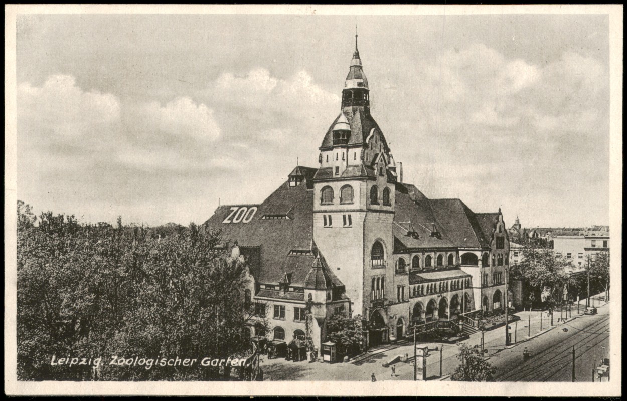 zoom: Image side vintage Postcard from 1953: Zoologischer Garten, Kongreßhalle:: Leipzig