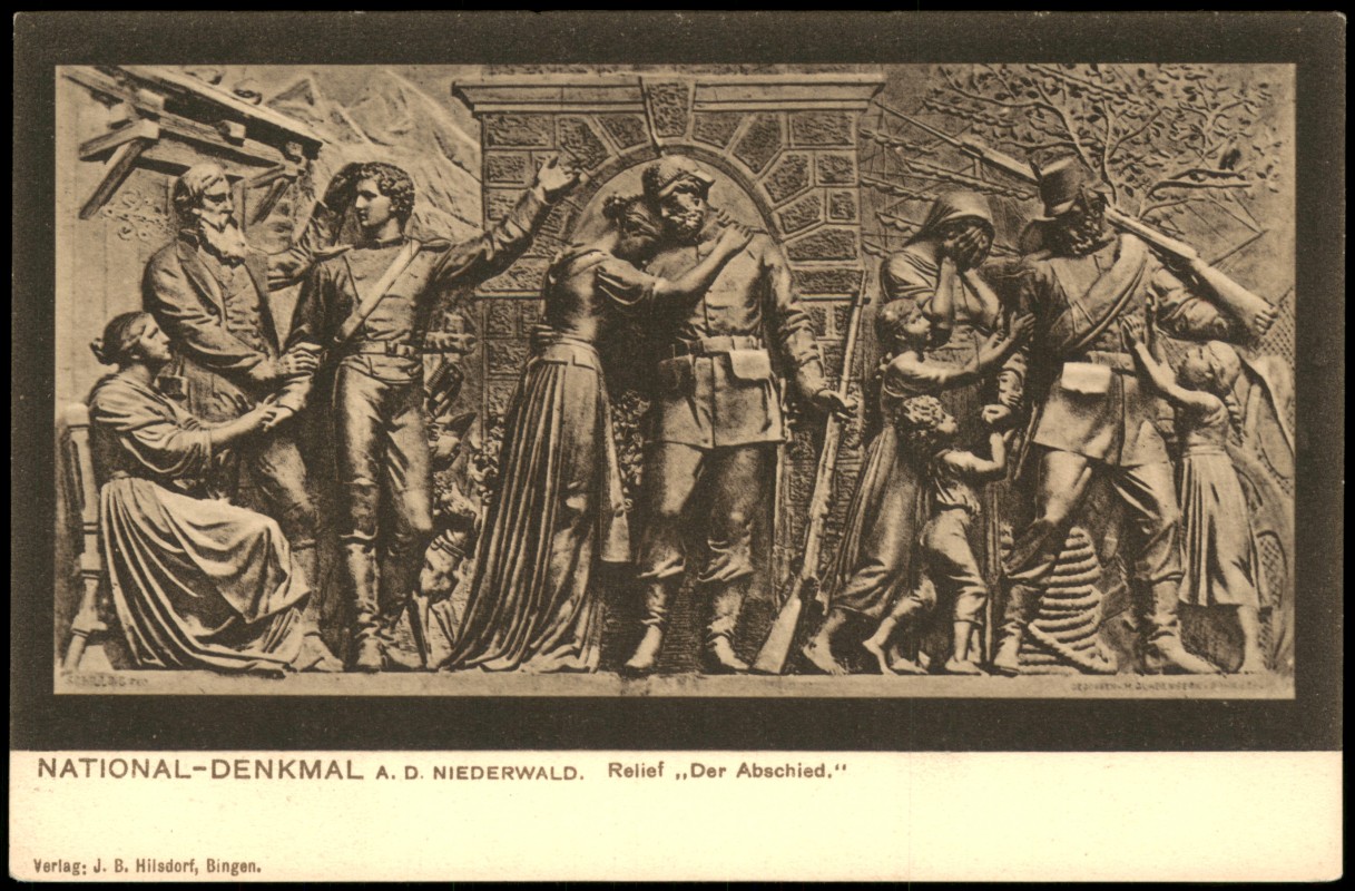 vergrößern: Bildseite historische Ansichtskarte von 1912: Niederwalddenkmal Der Abschied - Relief:: Rüdesheim (Rhein)