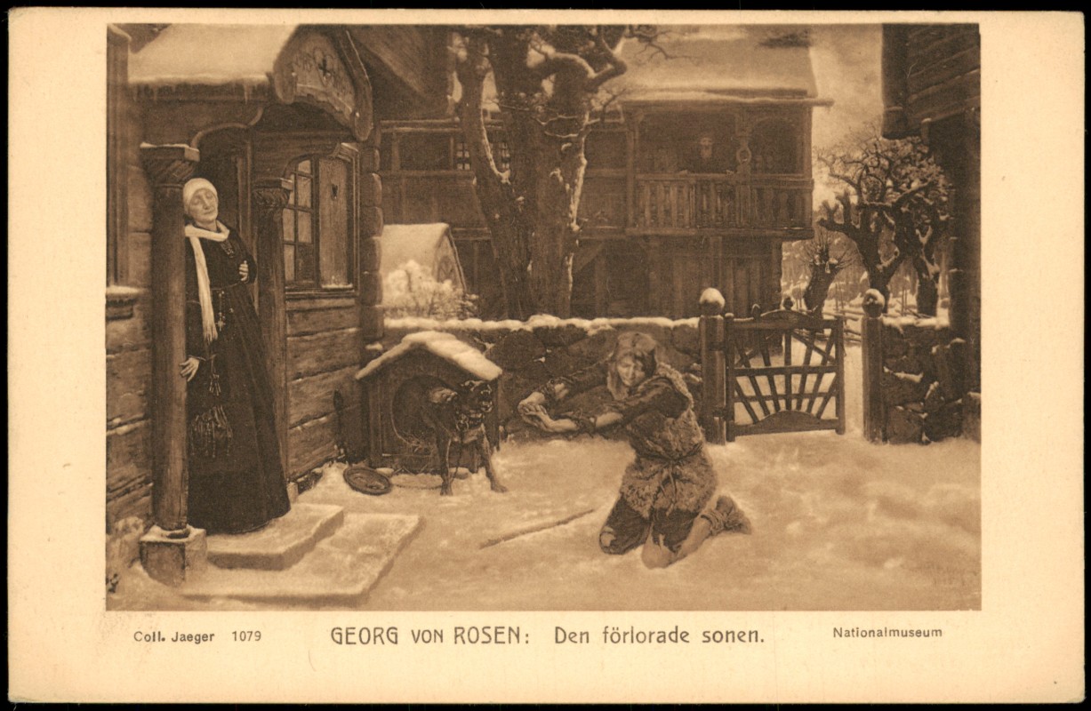zoom: Image side vintage Postcard from 1910: Künstlerkarte Gemälde GEORG VON ROSEN: Den förlorade sonen::
