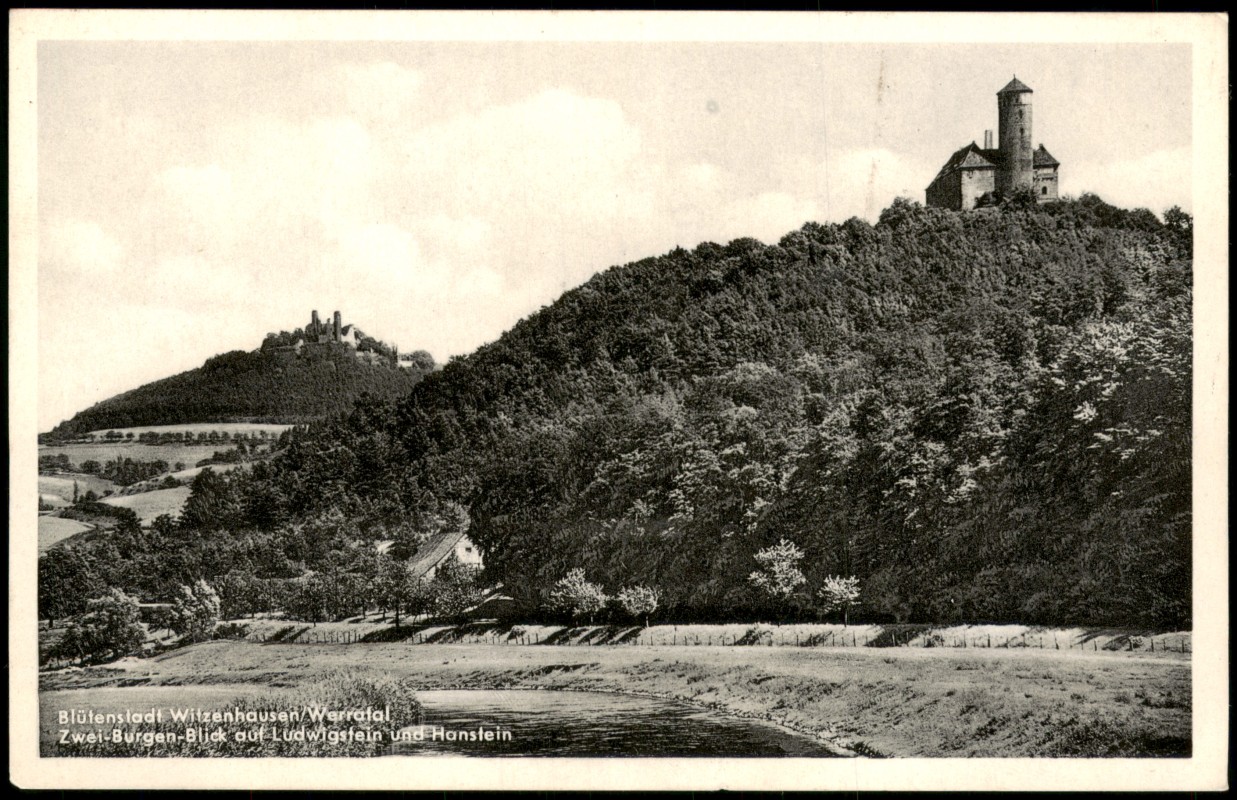 zoom: Image side vintage Postcard from 1940: Werratal Blick auf Ludwigstein u. Hanstein:: Witzenhausen