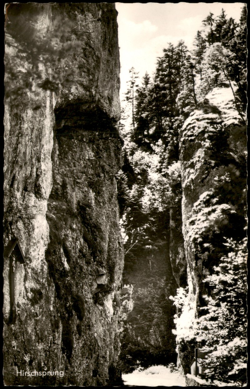 zoom: Image side vintage Postcard from 1955: Felsformation Hirschsprung bei Obermaiselstein:: Obermaiselstein (Oberallgäu)