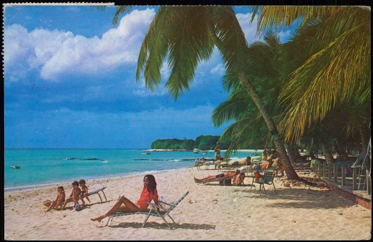 zoom: Image side vintage Postcard from 1978: Paradise Beach Sunbathing West Indies:: Barbados allgemein