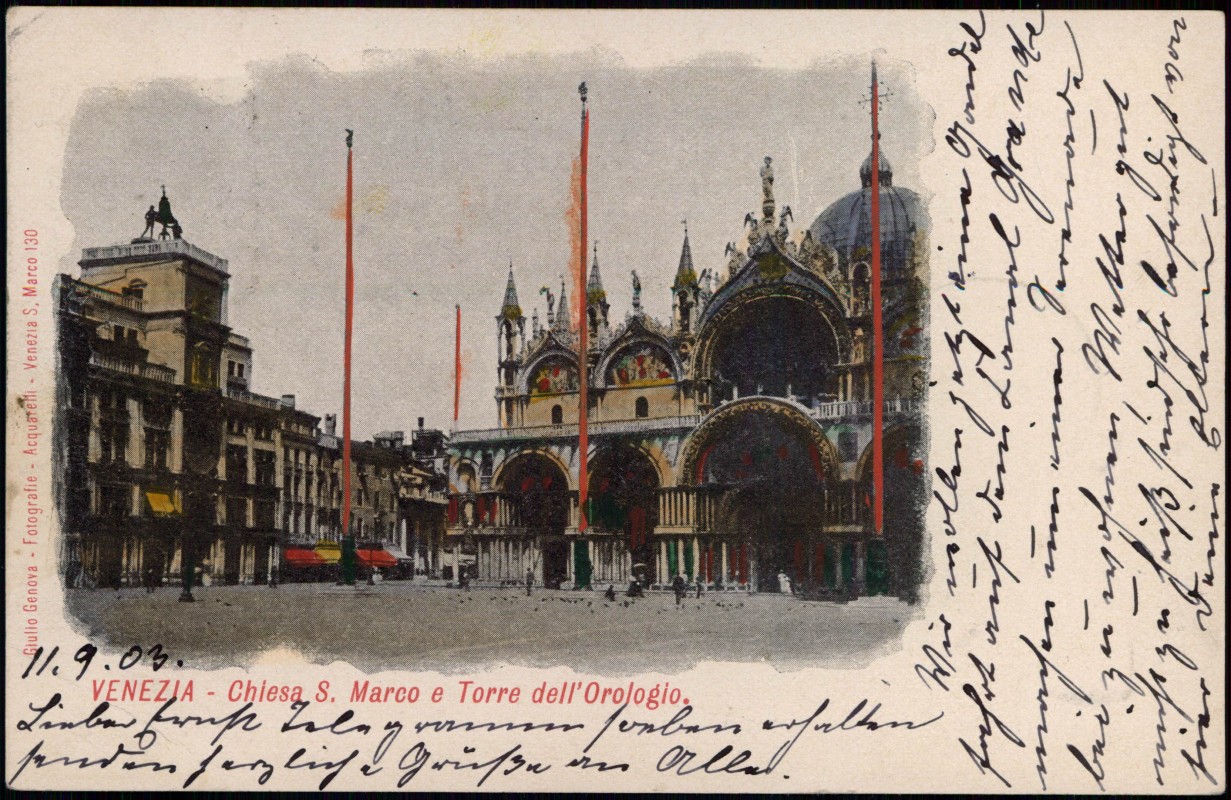 zoom: Image side vintage Postcard from 1903: Chiesa S. Marco e Torre dell